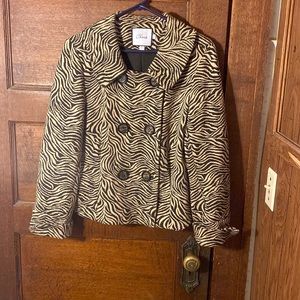 CHAUS Beige/Brown Animal Print Lined Short Jacket Sz 14